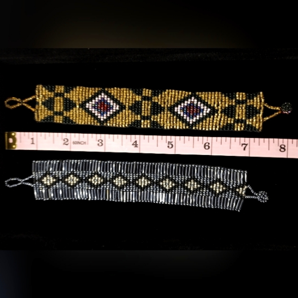 Two Loom Beaded Band Bracelet w/Loop and Ball Clasp Handmade Fashion Jewelry